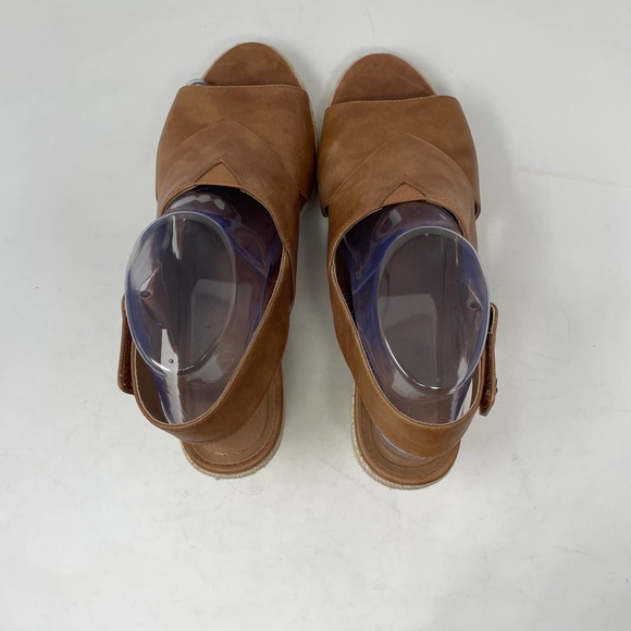 Vionic Brown Toffee Zamar Espadrille Wedge Crossover Leather Sandals Size US 9.5 - Picture 8 of 13